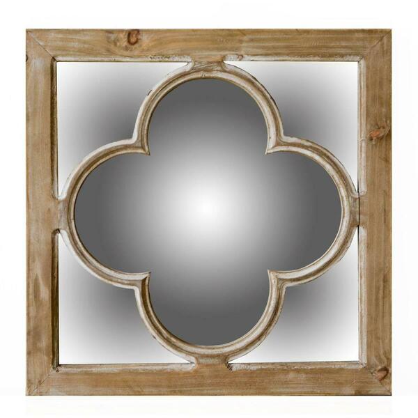 Gfancy Fixtures 10 in. Brown with Whitewash Square Wall Mounted Accent Mirror, Natural GF3103386